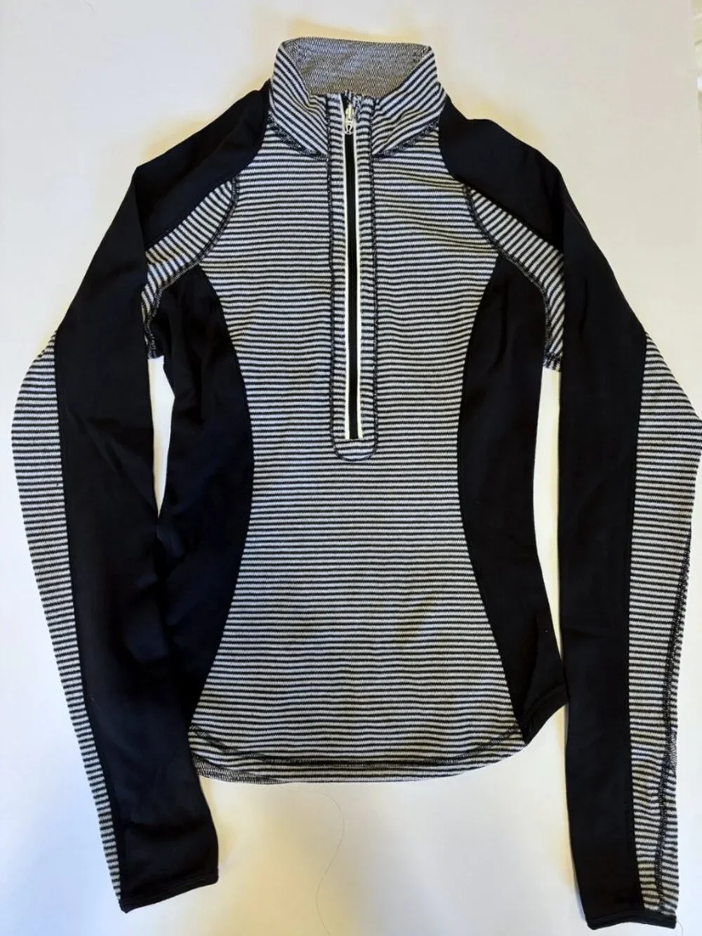 lululemon Pinstripe Colorblock Half-Zip Pullover, Black/White, Size 4